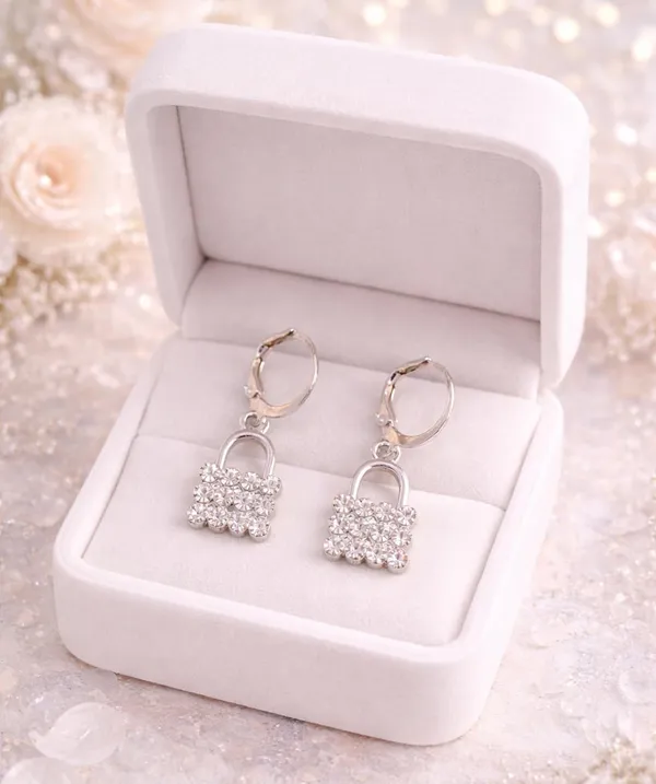 Silver_Drop_Earrings_with_White_Stone,_Square_Shape,_Leverback_Closure,_Crystal_Embellished_Frame_(A383)