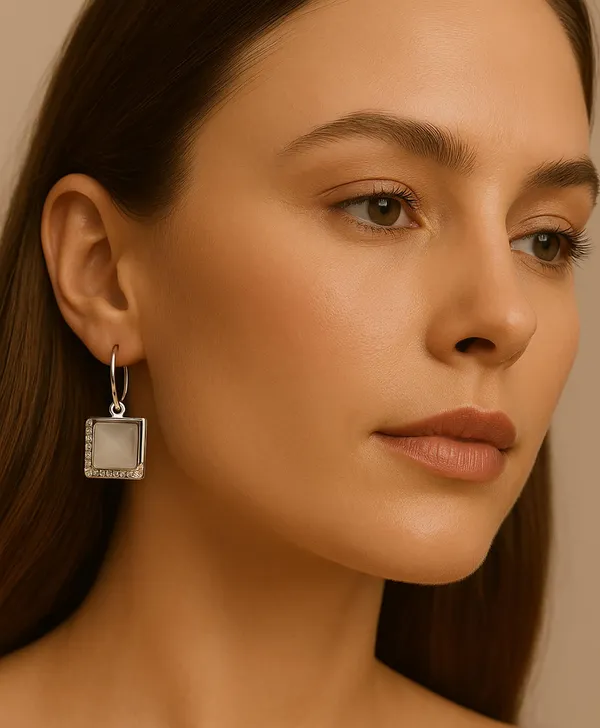 Silver_Drop_Earrings_with_White_Stone,_Square_Shape,_Leverback_Closure,_Crystal_Embellished_Frame_(A326)