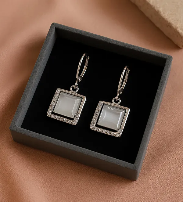 Silver_Drop_Earrings_with_White_Stone,_Square_Shape,_Leverback_Closure,_Crystal_Embellished_Frame_(A326)
