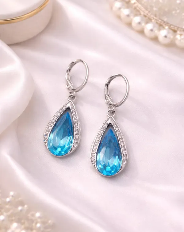 Silver_Drop_Earrings_with_White_Stone,_Square_Shape,_Leverback_Closure,_Crystal_Embellished_Frame_(A385)