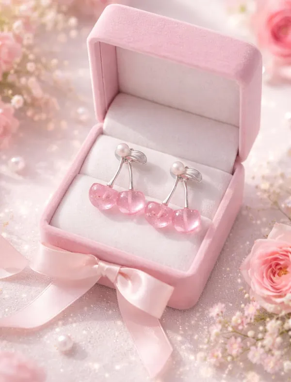 Cherry_Earrings_with_Pearl_Studs,_Red_Resin_Fruit_Design,_Silver_Tone_Metal_(A365)