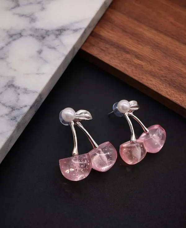 Cherry_Earrings_with_Pearl_Studs,_Red_Resin_Fruit_Design,_Silver_Tone_Metal_(A365)