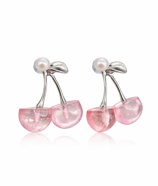 Cherry_Earrings_with_Pearl_Studs,_Red_Resin_Fruit_Design,_Silver_Tone_Metal_(A365)