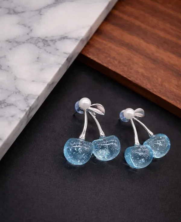 Cherry_Earrings_with_Pearl_Studs,_Red_Resin_Fruit_Design,_Silver_Tone_Metal_(A366)