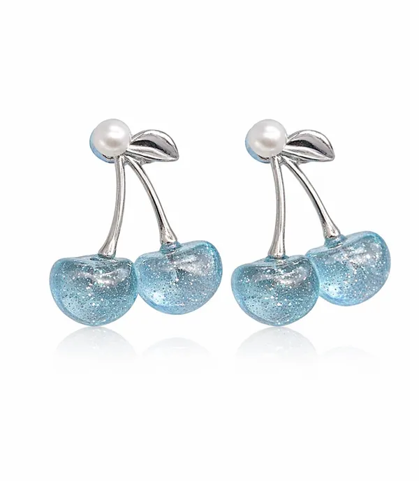 Cherry_Earrings_with_Pearl_Studs,_Red_Resin_Fruit_Design,_Silver_Tone_Metal_(A366)