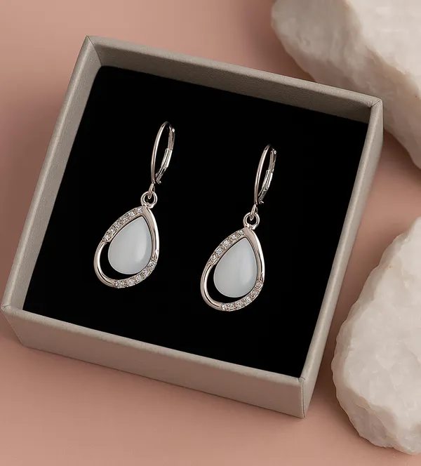 Silver_Drop_Earrings_with_White_Stone,_Square_Shape,_Leverback_Closure,_Crystal_Embellished_Frame_(A327)