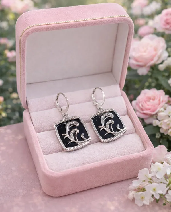 Silver_Drop_Earrings_with_White_Stone,_Square_Shape,_Leverback_Closure,_Crystal_Embellished_Frame_(A377)