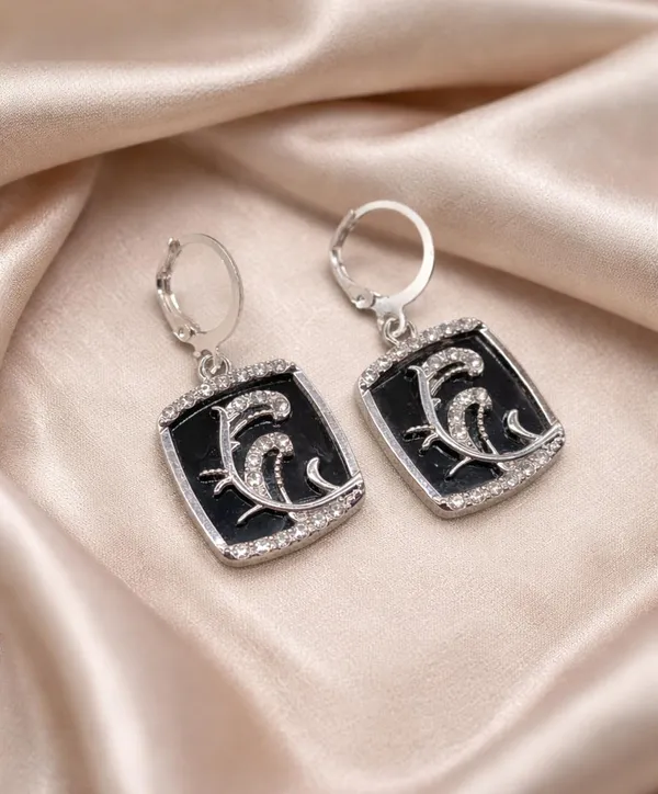Silver_Drop_Earrings_with_White_Stone,_Square_Shape,_Leverback_Closure,_Crystal_Embellished_Frame_(A377)