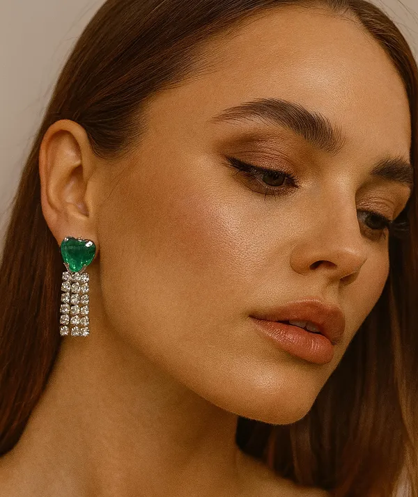 Women’s_Multi_colour_Heart_Crystal_Tassel_Earrings_|_Diamond_Look_Dangling_Design_(DARK_GREEN)