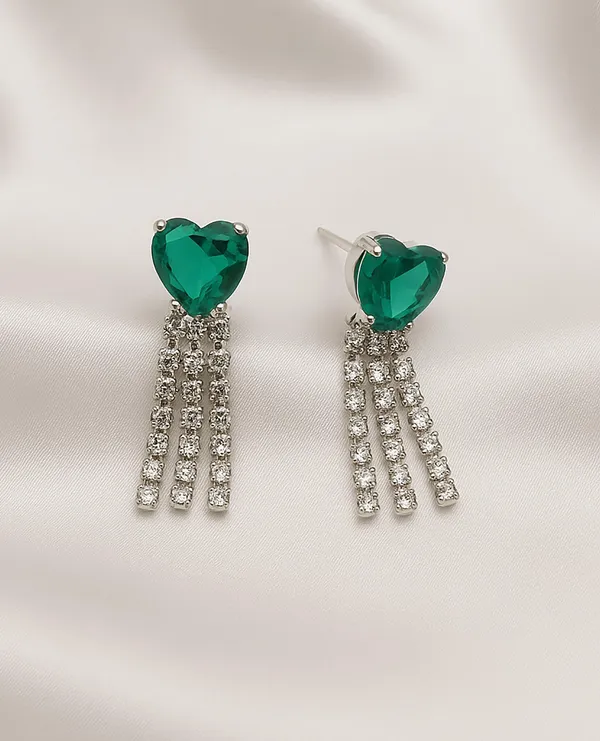Women’s_Multi_colour_Heart_Crystal_Tassel_Earrings_|_Diamond_Look_Dangling_Design_(DARK_GREEN)