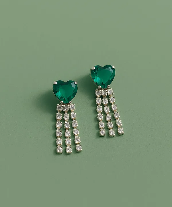 Women’s_Multi_colour_Heart_Crystal_Tassel_Earrings_|_Diamond_Look_Dangling_Design_(DARK_GREEN)