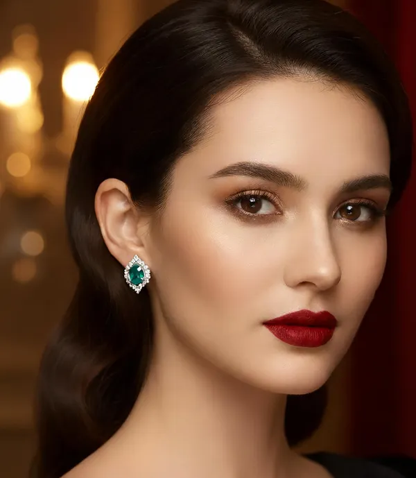 Crystal_Stud_Earrings_with_Red_Stone_and_Clear_Rhinestone_Halo,_Silver-Toned_(CN120)