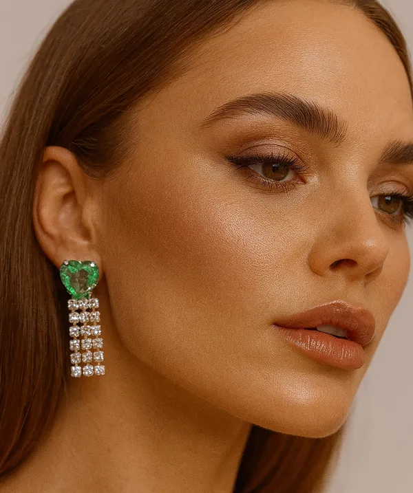 Women’s_Multi_colour_Heart_Crystal_Tassel_Earrings_|_Diamond_Look_Dangling_Design_(GREEN)