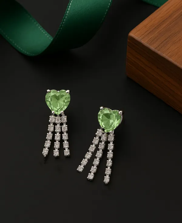 Women’s_Multi_colour_Heart_Crystal_Tassel_Earrings_|_Diamond_Look_Dangling_Design_(GREEN)
