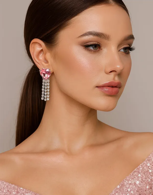 Women’s_Multi_colour_Heart_Crystal_Tassel_Earrings_|_Diamond_Look_Dangling_Design_(PINK)