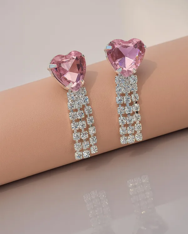 Women’s_Multi_colour_Heart_Crystal_Tassel_Earrings_|_Diamond_Look_Dangling_Design_(PINK)