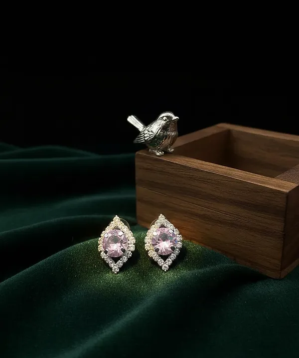 Crystal_Stud_Earrings_with_Red_Stone_and_Clear_Rhinestone_Halo,_Silver-Toned_(CN118)