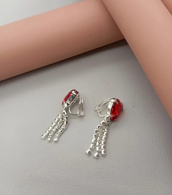 Women’s_Multi_colour_Heart_Crystal_Tassel_Earrings_|_Diamond_Look_Dangling_Design_(RED)