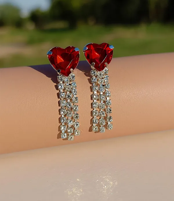Women’s_Multi_colour_Heart_Crystal_Tassel_Earrings_|_Diamond_Look_Dangling_Design_(RED)