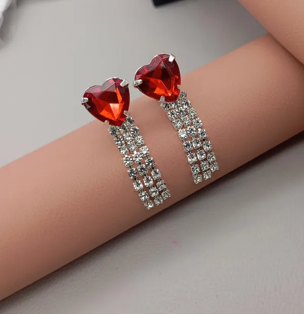 Women’s_Multi_colour_Heart_Crystal_Tassel_Earrings_|_Diamond_Look_Dangling_Design_(RED)