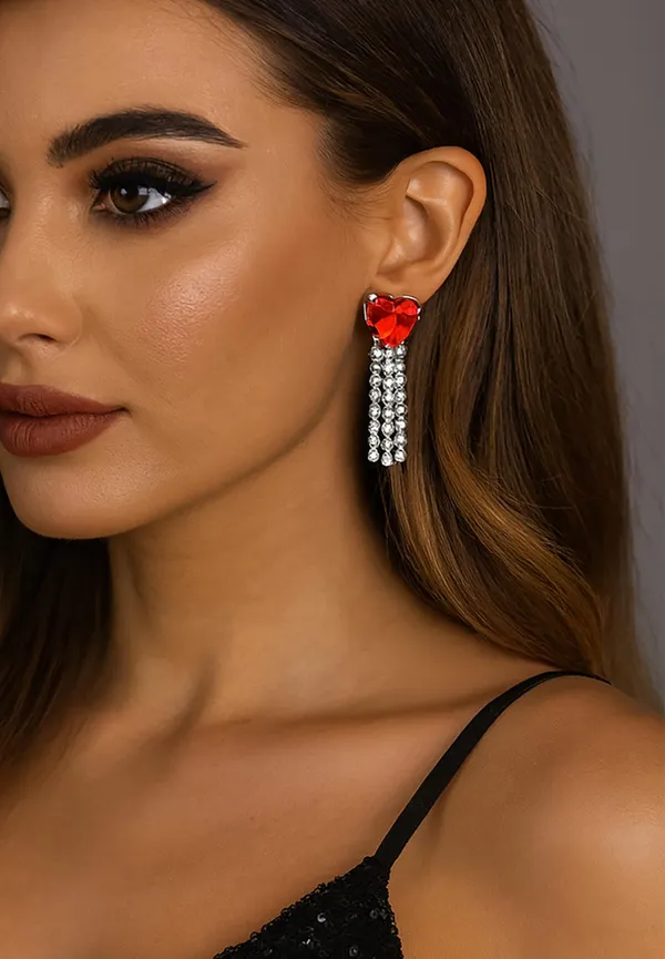 Women’s_Multi_colour_Heart_Crystal_Tassel_Earrings_|_Diamond_Look_Dangling_Design_(RED)