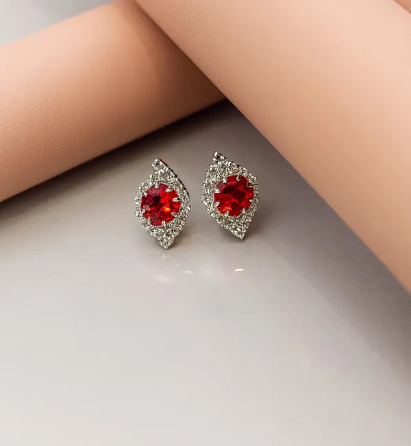 Crystal_Stud_Earrings_with_Red_Stone_and_Clear_Rhinestone_Halo,_Silver-Toned_(CN47)