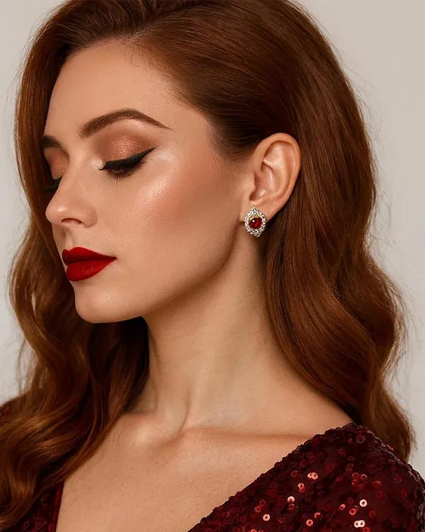 Crystal_Stud_Earrings_with_Red_Stone_and_Clear_Rhinestone_Halo,_Silver-Toned_(CN47)