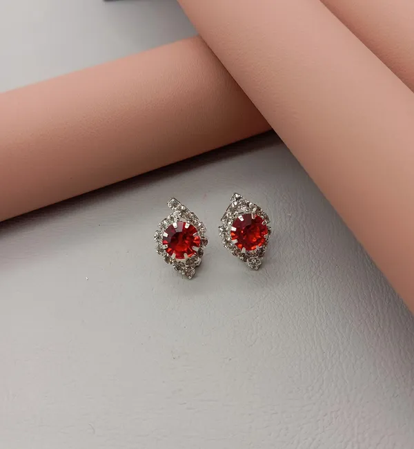 Crystal_Stud_Earrings_with_Red_Stone_and_Clear_Rhinestone_Halo,_Silver-Toned_(CN47)
