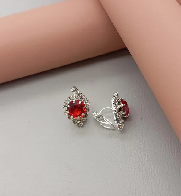 Crystal_Stud_Earrings_with_Red_Stone_and_Clear_Rhinestone_Halo,_Silver-Toned_(CN47)