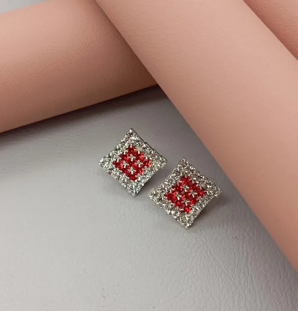 Crystal_Stud_Earrings_with_Red_Stone_and_Clear_Rhinestone_Halo,_Silver-Toned_(CN48)