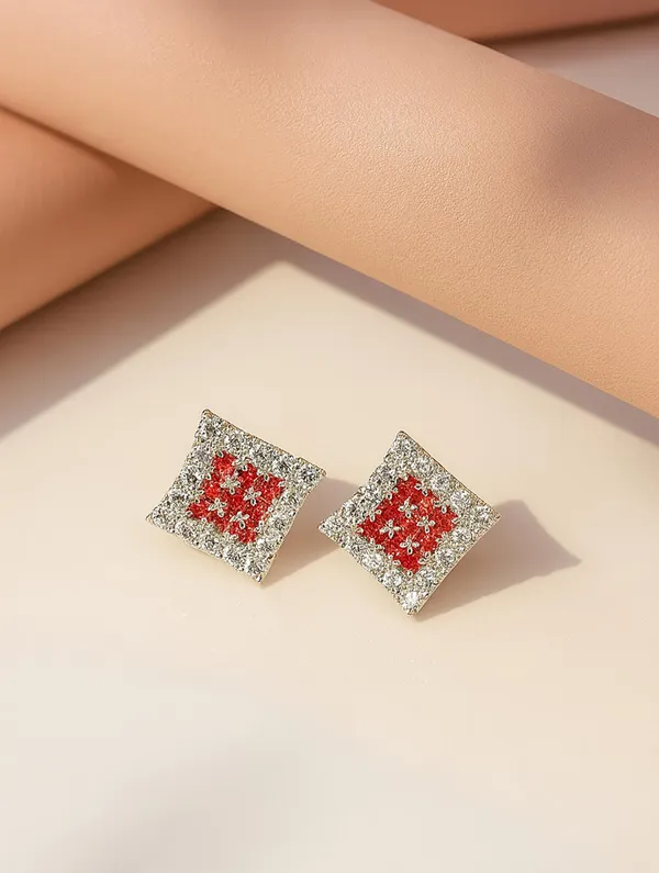 Crystal_Stud_Earrings_with_Red_Stone_and_Clear_Rhinestone_Halo,_Silver-Toned_(CN48)