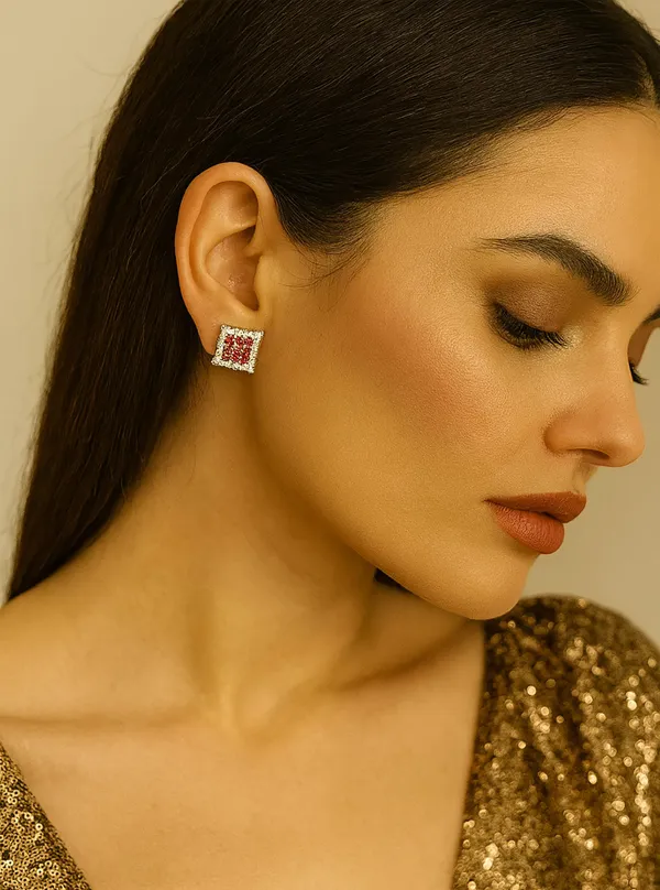 Crystal_Stud_Earrings_with_Red_Stone_and_Clear_Rhinestone_Halo,_Silver-Toned_(CN48)