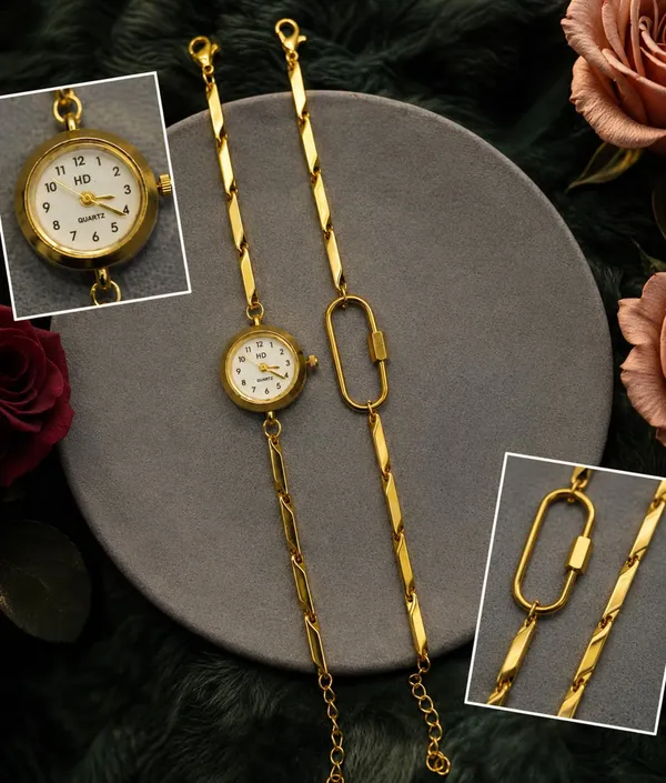 Quartz_Gold-Tone_Chain_Bracelet_Watch_with_Pendant_Dial