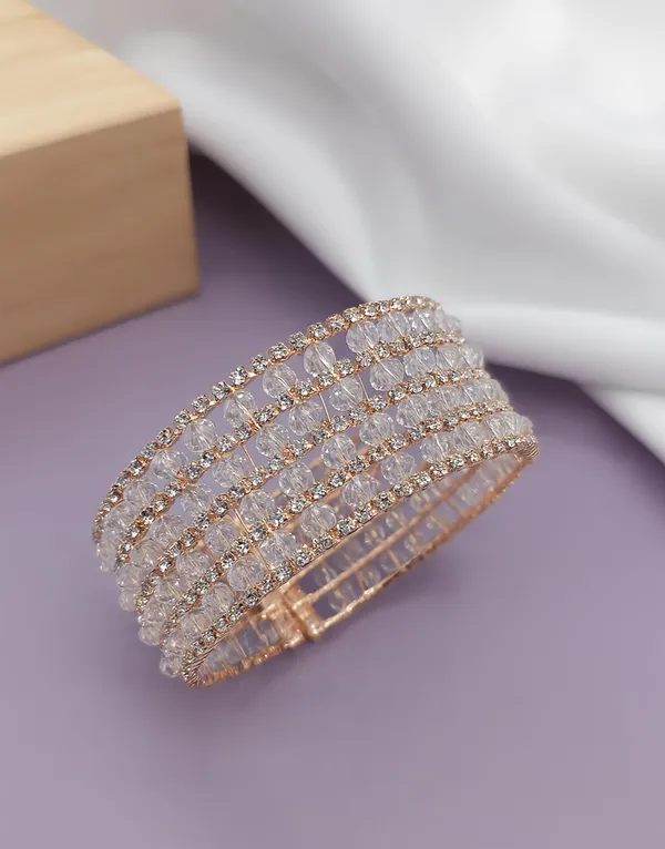 SHANKHRAJ_MALL_Crystal_Rhinestone_Stretch_Bracelet,_Rose_Gold,_Multi-Row,_Bangle_Style,_Wedding_Party_Jewelry