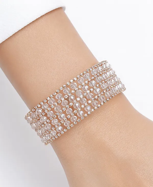 SHANKHRAJ_MALL_Crystal_Rhinestone_Stretch_Bracelet,_Rose_Gold,_Multi-Row,_Bangle_Style,_Wedding_Party_Jewelry
