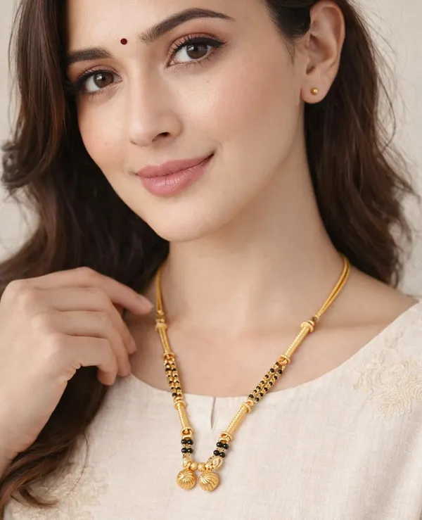 SHANKHRAJ_MALL_Gold-Toned_Mangalsutra_Necklace_with_Black_Beads,_Floral_Pendant_Design,_Traditional_Indian_Jewelry_(A371)