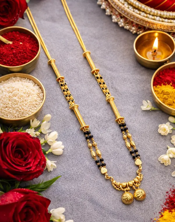 SHANKHRAJ_MALL_Gold-Toned_Mangalsutra_Necklace_with_Black_Beads,_Floral_Pendant_Design,_Traditional_Indian_Jewelry_(A371)