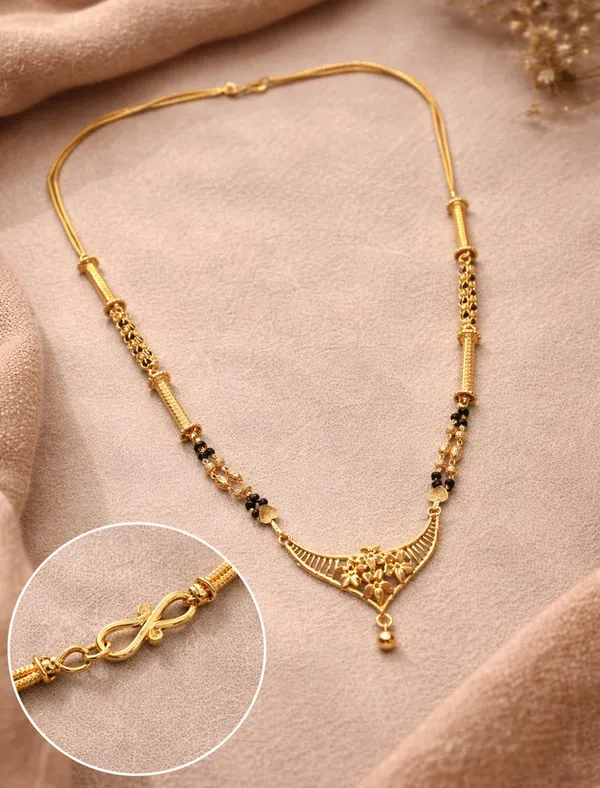 SHANKHRAJ_MALL_Gold-Toned_Mangalsutra_Necklace_with_Black_Beads,_Floral_Pendant_Design,_Traditional_Indian_Jewelry_(A368)