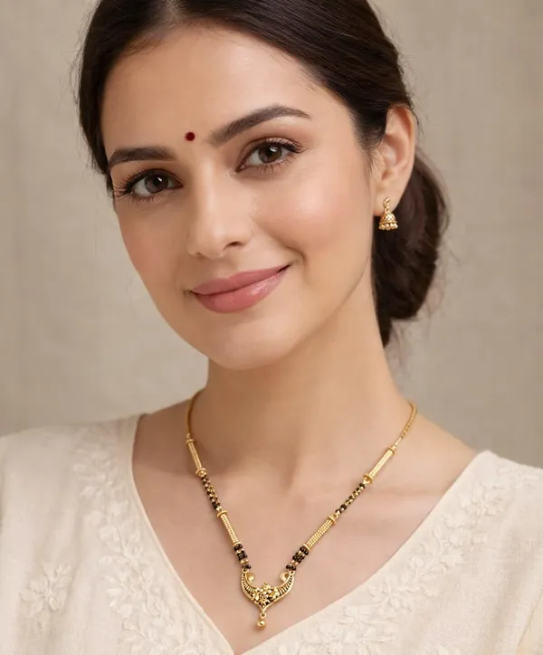 SHANKHRAJ_MALL_Gold-Toned_Mangalsutra_Necklace_with_Black_Beads,_Floral_Pendant_Design,_Traditional_Indian_Jewelry_(A368)