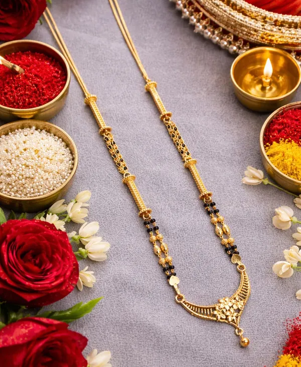SHANKHRAJ_MALL_Gold-Toned_Mangalsutra_Necklace_with_Black_Beads,_Floral_Pendant_Design,_Traditional_Indian_Jewelry_(A368)