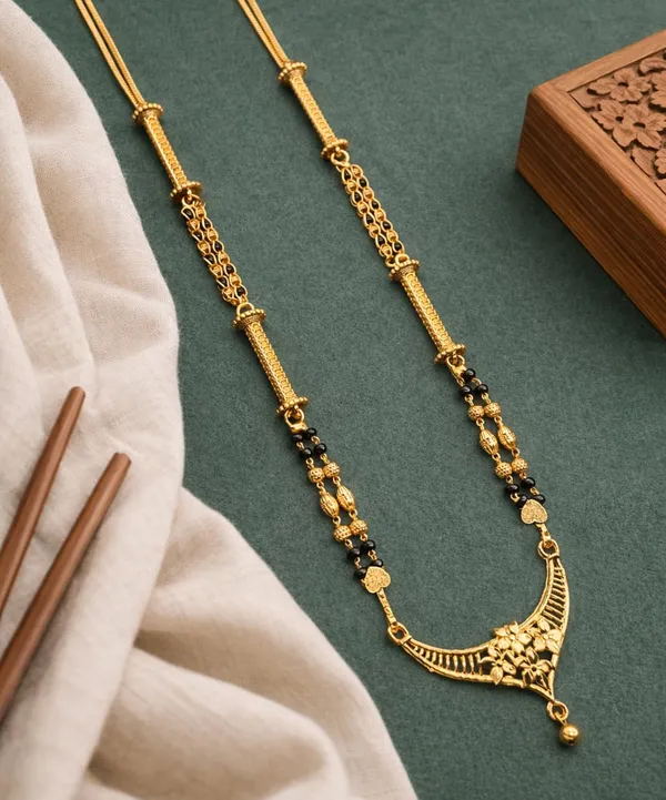 SHANKHRAJ_MALL_Gold-Toned_Mangalsutra_Necklace_with_Black_Beads,_Floral_Pendant_Design,_Traditional_Indian_Jewelry_(A368)