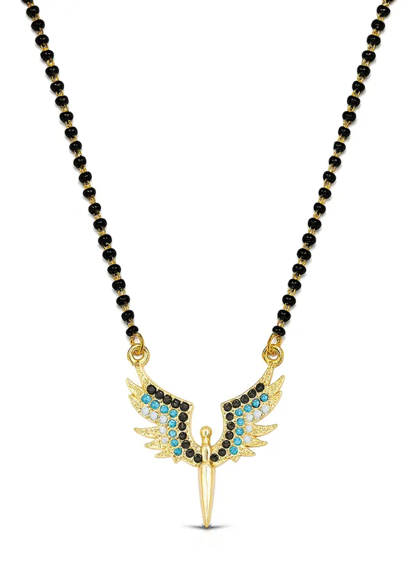 SHANKHRAJ_MALL_Gold_Plated_Angel_Wings_Mangalsutra_Pendant_for_Women_|_Black_Bead_Chain_with_Blue_&_Black_Stone_Work_(CN3)