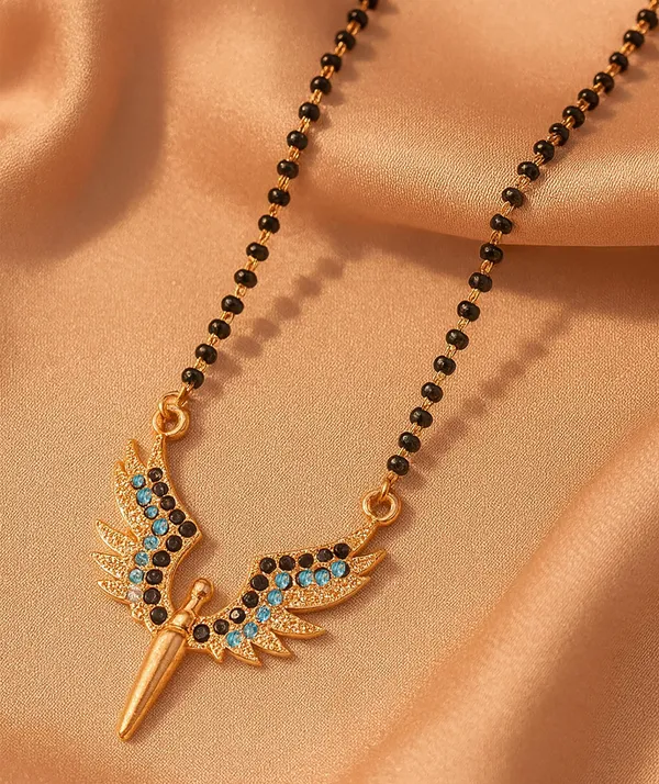 SHANKHRAJ_MALL_Gold_Plated_Angel_Wings_Mangalsutra_Pendant_for_Women_|_Black_Bead_Chain_with_Blue_&_Black_Stone_Work_(CN3)