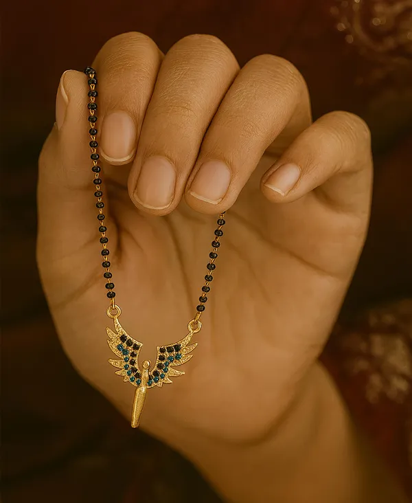 SHANKHRAJ_MALL_Gold_Plated_Angel_Wings_Mangalsutra_Pendant_for_Women_|_Black_Bead_Chain_with_Blue_&_Black_Stone_Work_(CN3)