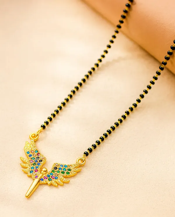 SHANKHRAJ_MALL_Gold_Plated_Angel_Wings_Mangalsutra_Pendant_for_Women_|_Black_Bead_Chain_with_Blue_&_Black_Stone_Work_(CN5)