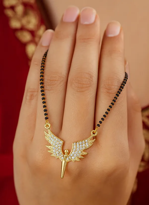 SHANKHRAJ_MALL_Gold_Plated_Angel_Wings_Mangalsutra_Pendant_for_Women_|_Black_Bead_Chain_with_Blue_&_Black_Stone_Work_(CN4)
