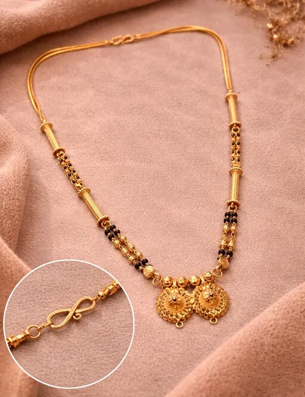 SHANKHRAJ_MALL_Gold-Toned_Mangalsutra_Necklace_with_Black_Beads,_Floral_Pendant_Design,_Traditional_Indian_Jewelry_(A373)