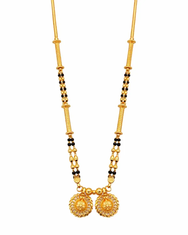 SHANKHRAJ_MALL_Gold-Toned_Mangalsutra_Necklace_with_Black_Beads,_Floral_Pendant_Design,_Traditional_Indian_Jewelry_(A373)