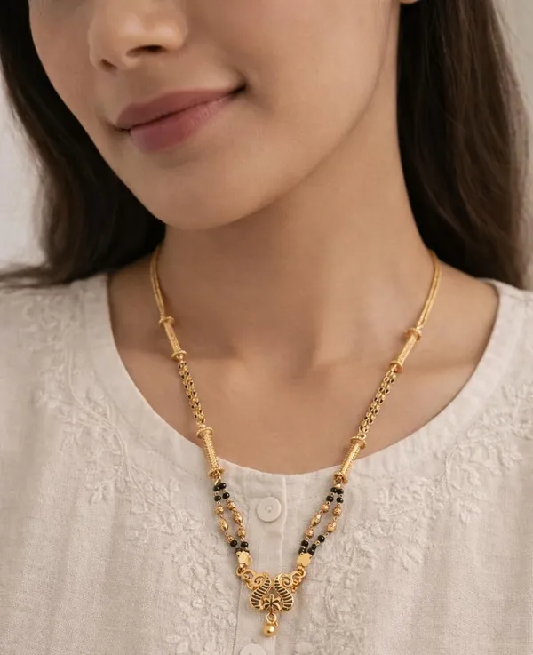 SHANKHRAJ_MALL_Gold-Toned_Mangalsutra_Necklace_with_Black_Beads,_Floral_Pendant_Design,_Traditional_Indian_Jewelry_(A369)