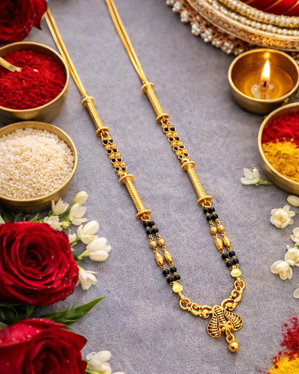 SHANKHRAJ_MALL_Gold-Toned_Mangalsutra_Necklace_with_Black_Beads,_Floral_Pendant_Design,_Traditional_Indian_Jewelry_(A369)